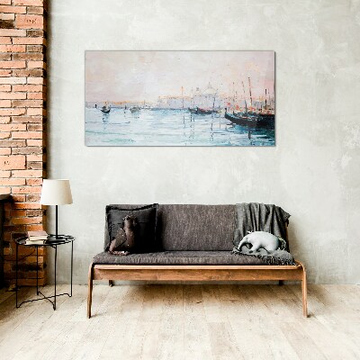 A quiet port in the morning Glass art print