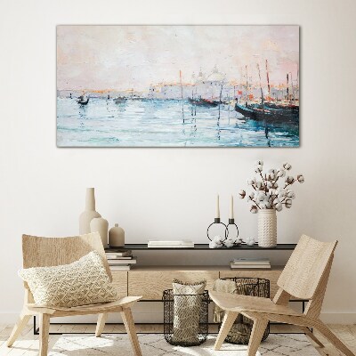 A quiet port in the morning Glass art print