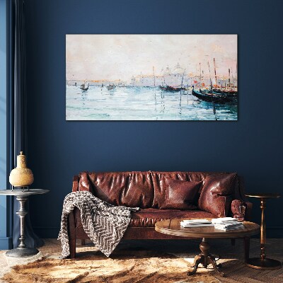 Sea ​​port harbor boats Glass Wall Art