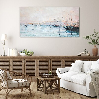 Sea ​​port harbor boats Glass Wall Art