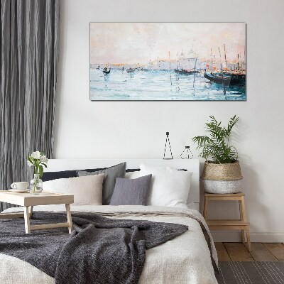A quiet port in the morning Glass art print