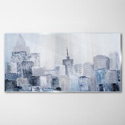 Gray-blue city panorama Glass art print