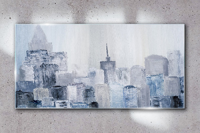 Gray-blue city panorama Glass art print