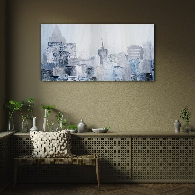 Gray-blue city panorama Glass art print