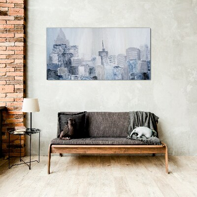 Gray-blue city panorama Glass art print