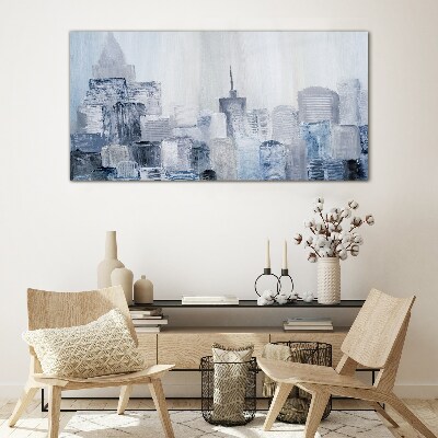 Gray-blue city panorama Glass art print