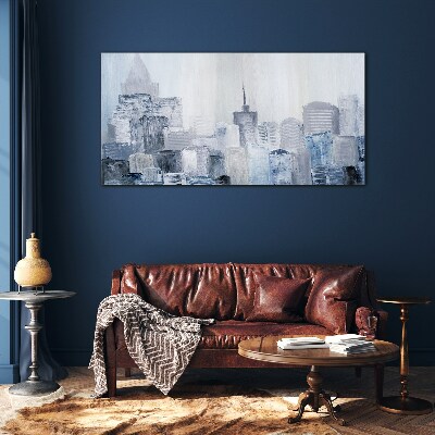 Gray-blue city panorama Glass art print