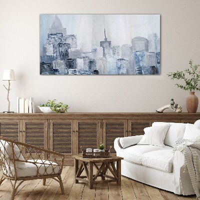 Gray-blue city panorama Glass art print