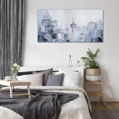 Gray-blue city panorama Glass art print