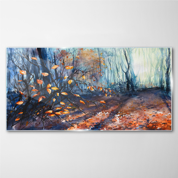 Autumn alley Wall art on glass