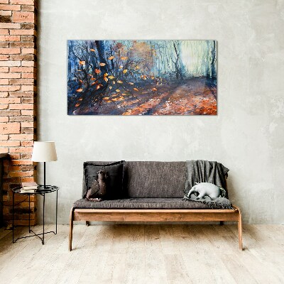 Autumn alley Wall art on glass