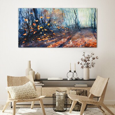 Autumn alley Wall art on glass