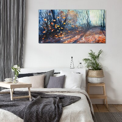 Autumn alley Wall art on glass