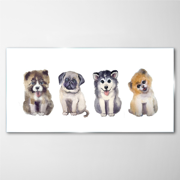 Four adorable puppies Glass art print