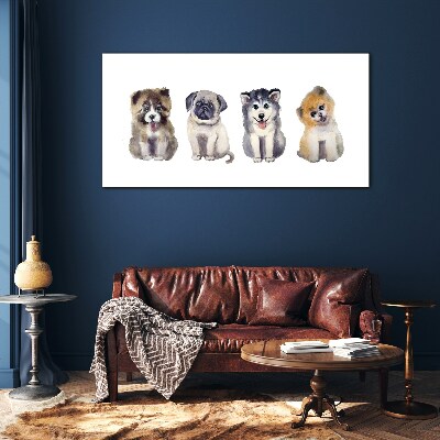 Four adorable puppies Glass art print