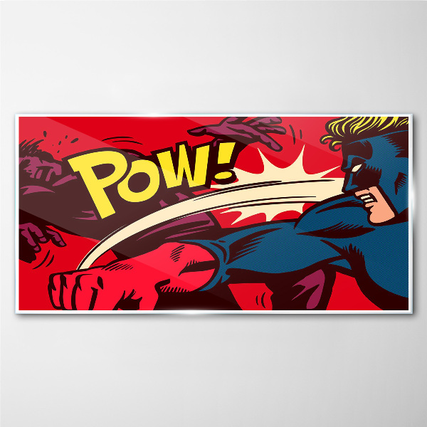 Superhero in action Wall art on glass