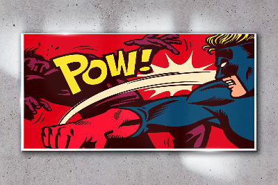 Superhero in action Wall art on glass