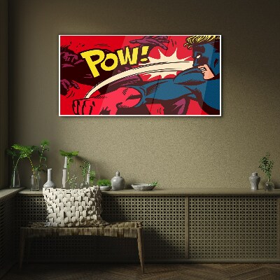 Superhero in action Wall art on glass