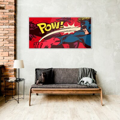 Superhero in action Wall art on glass