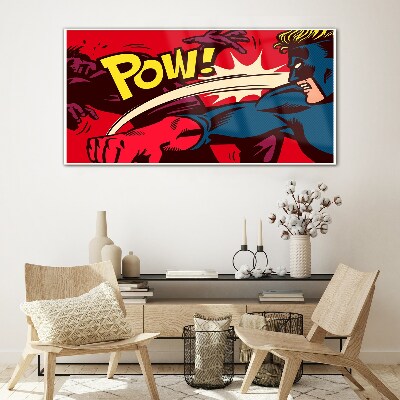 Superhero in action Wall art on glass