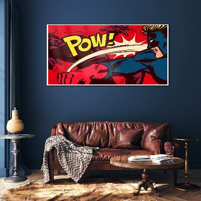 Superhero in action Wall art on glass