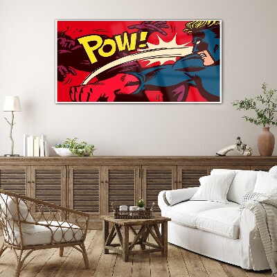 Superhero in action Wall art on glass