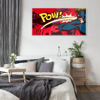 Superhero in action Wall art on glass