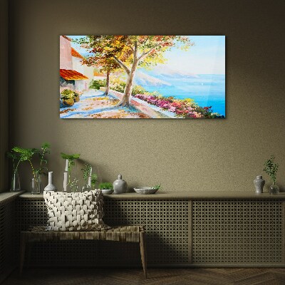Summer seaside scenery Glass art print
