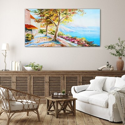 Summer seaside scenery Glass art print