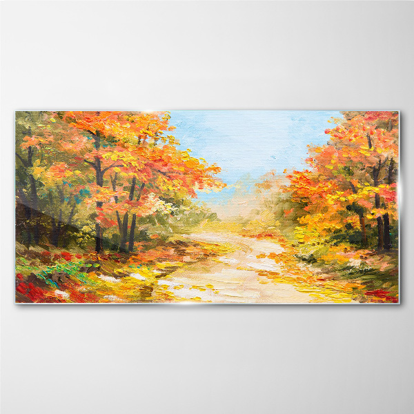 Autumn alley Wall art on glass