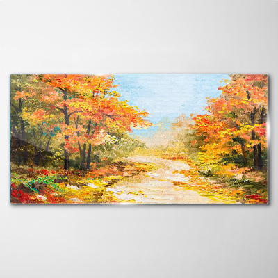 Autumn alley Wall art on glass
