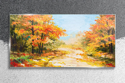 Autumn alley Wall art on glass
