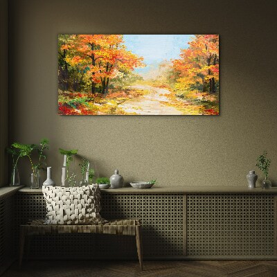 Autumn alley Wall art on glass