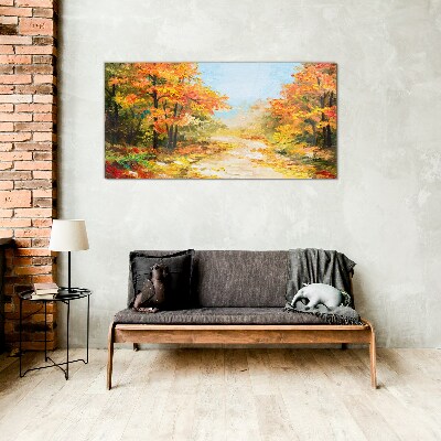 Autumn forest path Glass Wall Art