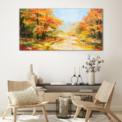 Autumn alley Wall art on glass