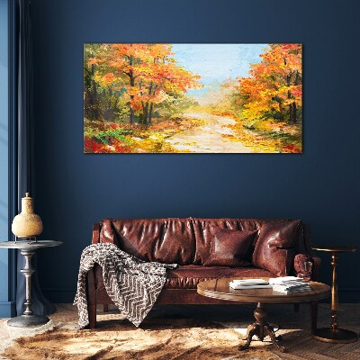 Autumn forest path Glass Wall Art