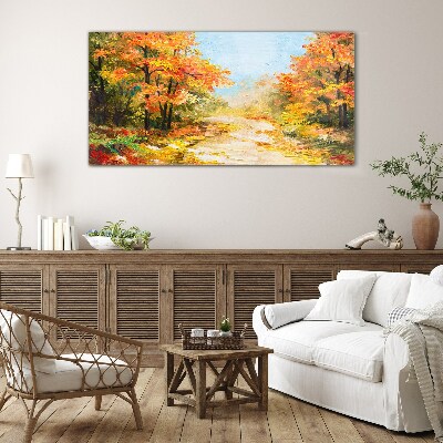 Autumn alley Wall art on glass