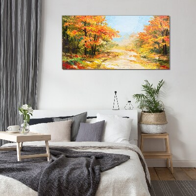 Autumn alley Wall art on glass