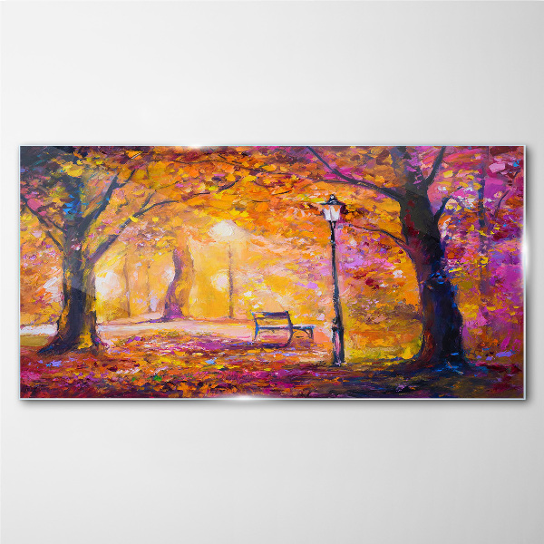 Golden autumn in the park Glass art print