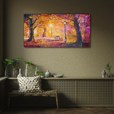 Golden autumn in the park Glass art print
