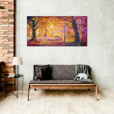 Golden autumn in the park Glass art print