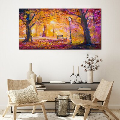 Golden autumn in the park Glass art print