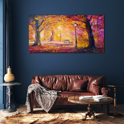 Golden autumn in the park Glass art print