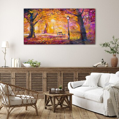 Golden autumn in the park Glass art print