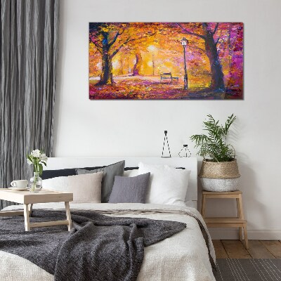 Golden autumn in the park Glass art print