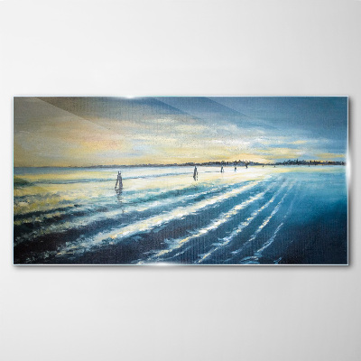 A quiet port at sunset Wall art on glass