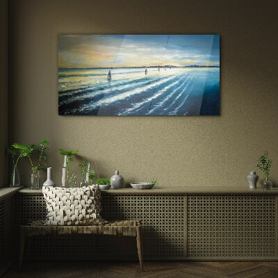 A quiet port at sunset Wall art on glass