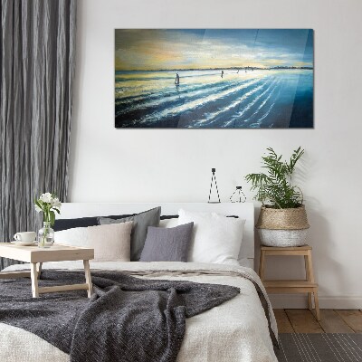A quiet port at sunset Wall art on glass