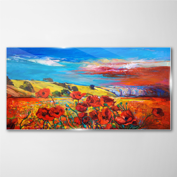 Flower fields in the summer sun Glass art print