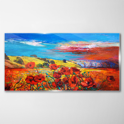Flower fields in the summer sun Glass art print